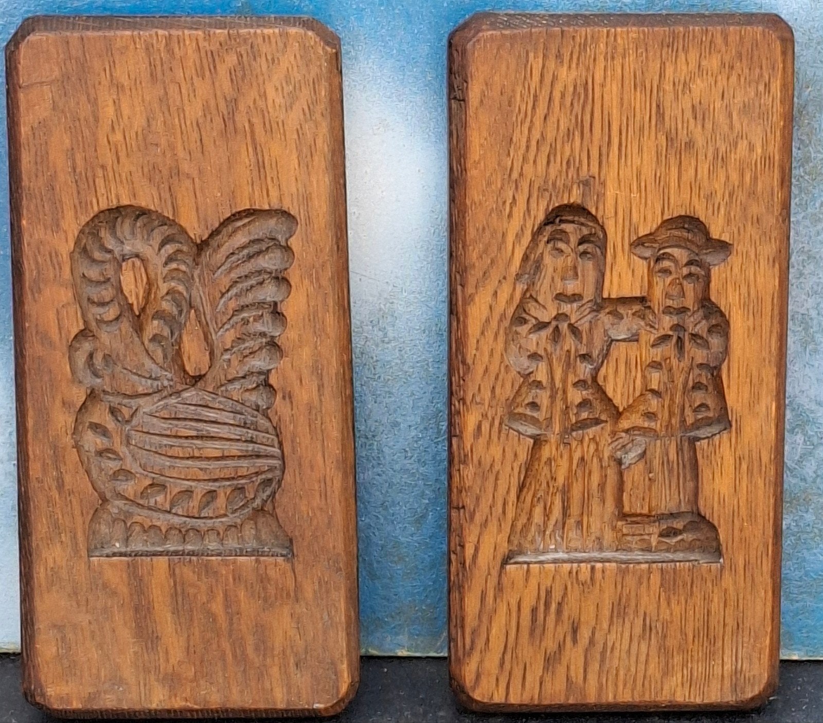 Speculaasplank. 2 st. Miniatuur. Antiek.  Eiken. 7.5/16 cm., Antiek en Kunst, Ophalen