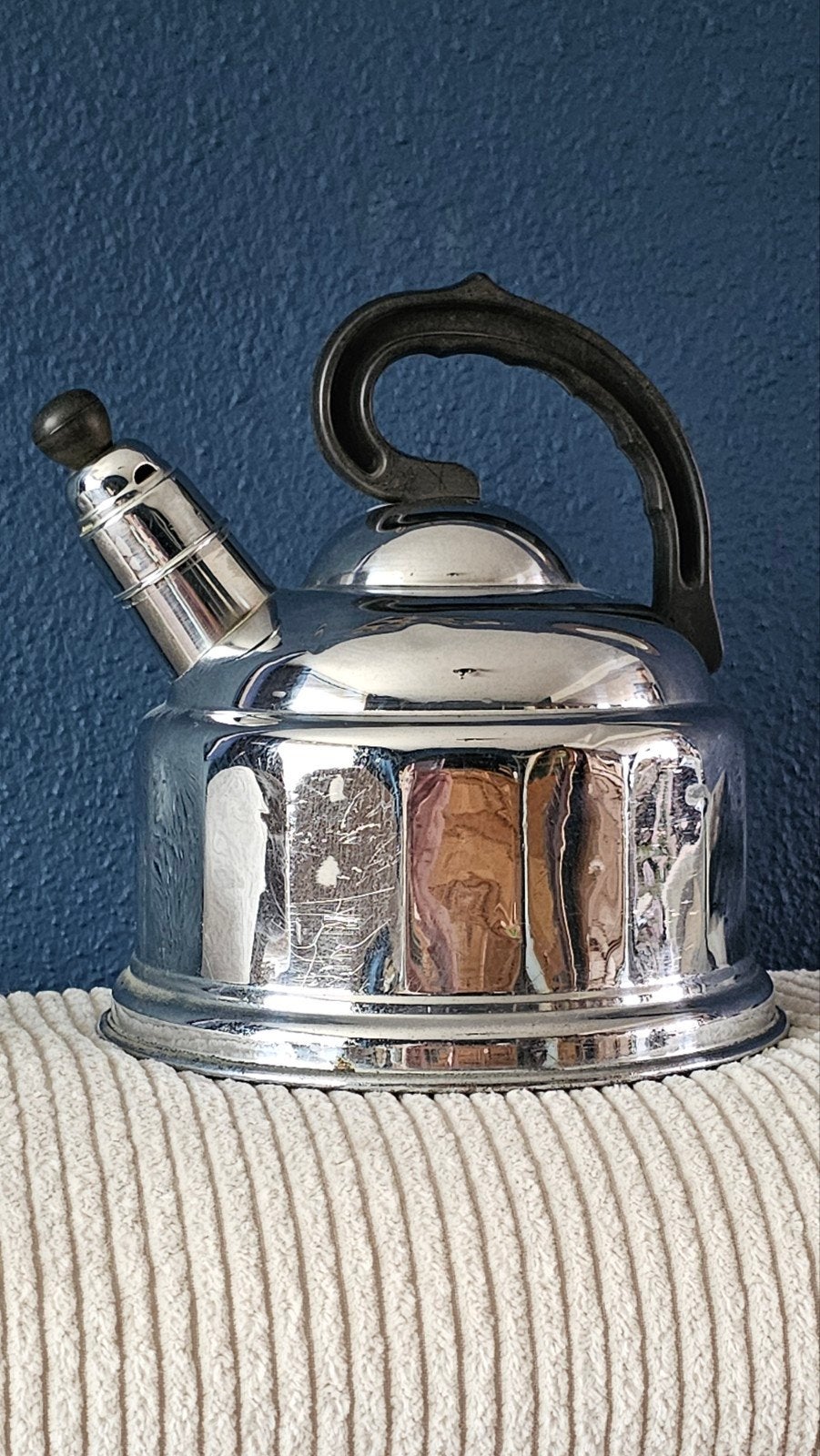 Vintage Fluitketel - Chroom met Zwarte Handgreep, Ophalen