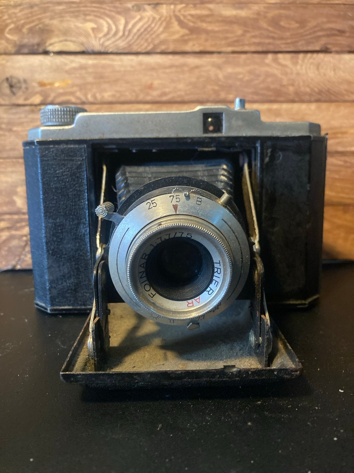 Vintage opvouwbare camera met balg - Foinar 1:7.7/75, Gebruikt, ., Compact, Ophalen of Verzenden