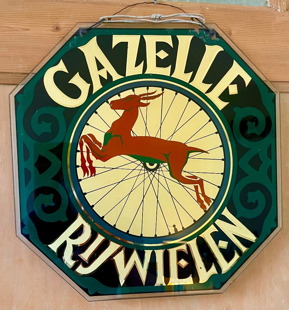 Gazelle Rijwielen reclame glas, Verzamelen, Merken en Reclamevoorwerpen, Ophalen, Gebruikt, Reclamebord