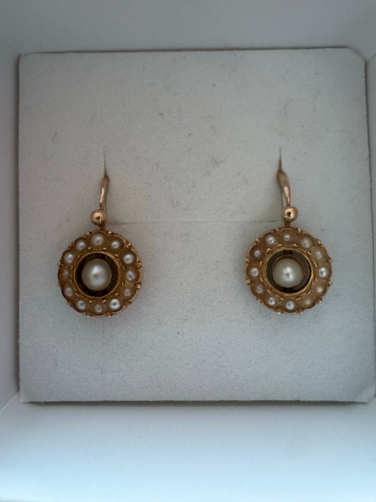 Antieke 18k Gouden Dormeuses met Zaadpareltjes, circa 1920, Sieraden, Tassen en Uiterlijk, Oorbellen, Hangers, Ophalen of Verzenden