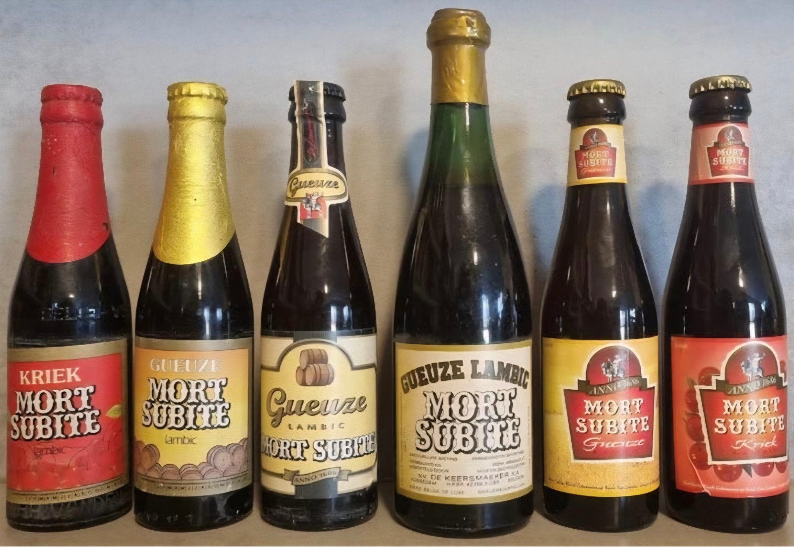 6 Mort Subite, Kobbegem: '91, '92, '94, 375ml <'91, '01, '03, Ophalen of Verzenden, Zo goed als nieuw, Flesje(s), Overige merken