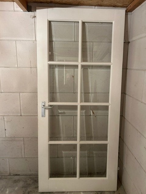 Mooie opdek deur met facet geslepen glas H 210 x BR 93 CM, Doe-het-zelf en Verbouw, Ophalen, 80 tot 100 cm, Binnendeur, Zo goed als nieuw