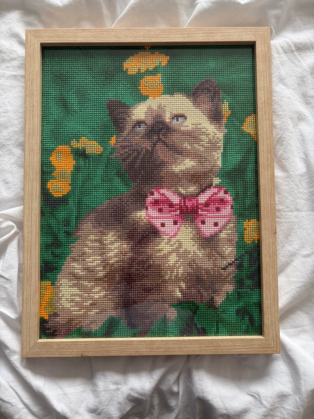 Diamond painting ingelijst - Poes, Ophalen of Verzenden, Zo goed als nieuw, Schilderij