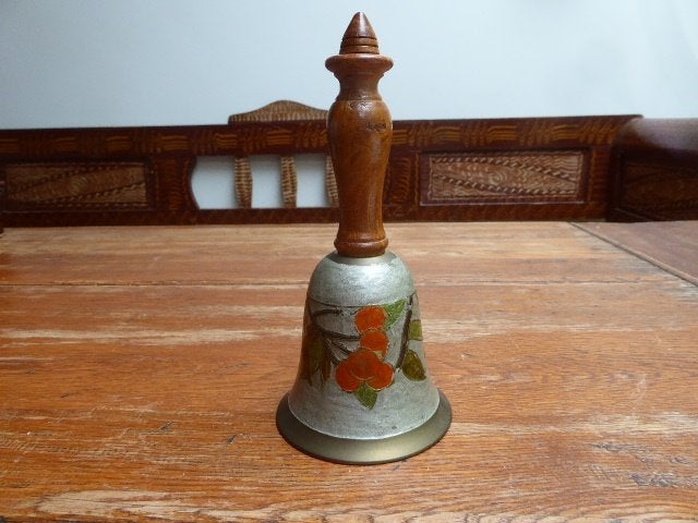Vintage emaille op koper tafel bel, Ophalen of Verzenden