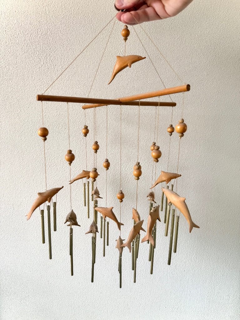 Houten Windgong Windchime Dolfijnen., Ophalen, Gebruikt