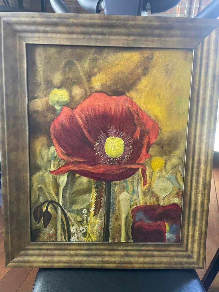 Schilderij N. Raaijmakers - Rode Papaver (52x62 cm), Antiek en Kunst, Kunst | Schilderijen | Klassiek, Ophalen of Verzenden