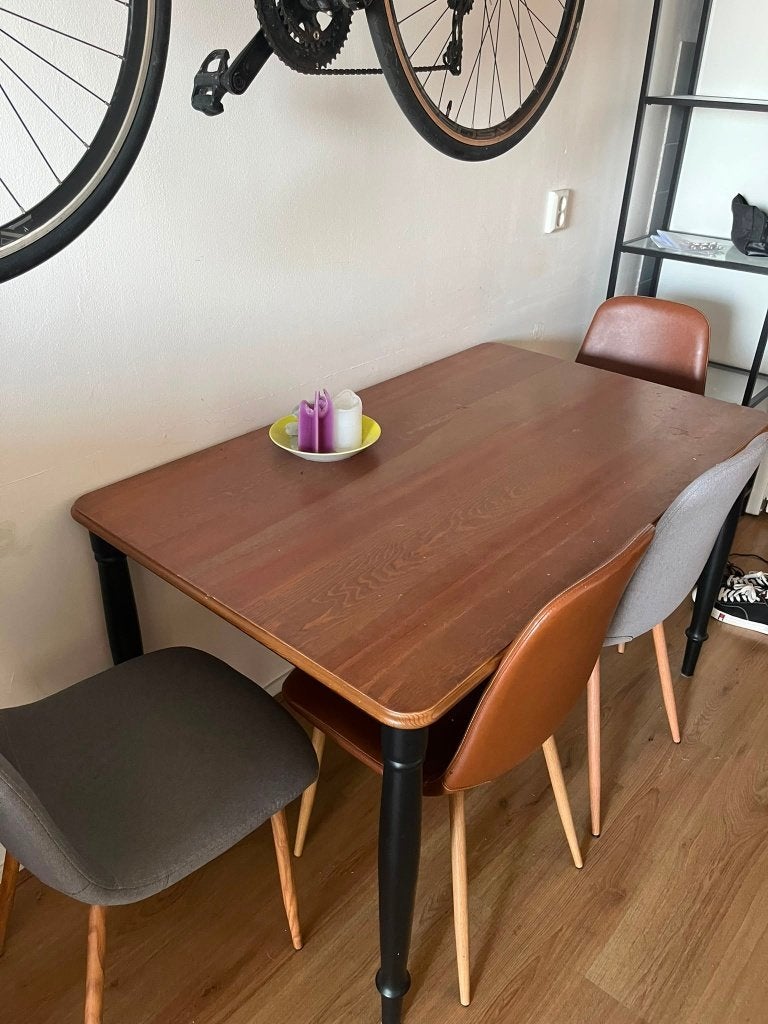 Eettafel + 4 Stoelen, Huis en Inrichting, Tafels | Eettafels, Ophalen, Gebruikt, Eikenhout, 50 tot 100 cm