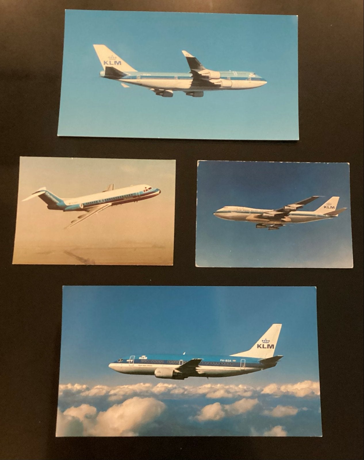 Set van 4 KLM Vliegtuig Ansichtkaarten - Diverse Modellen, Verzamelen, Ophalen of Verzenden, 1980 tot heden, Gelopen, Voertuig