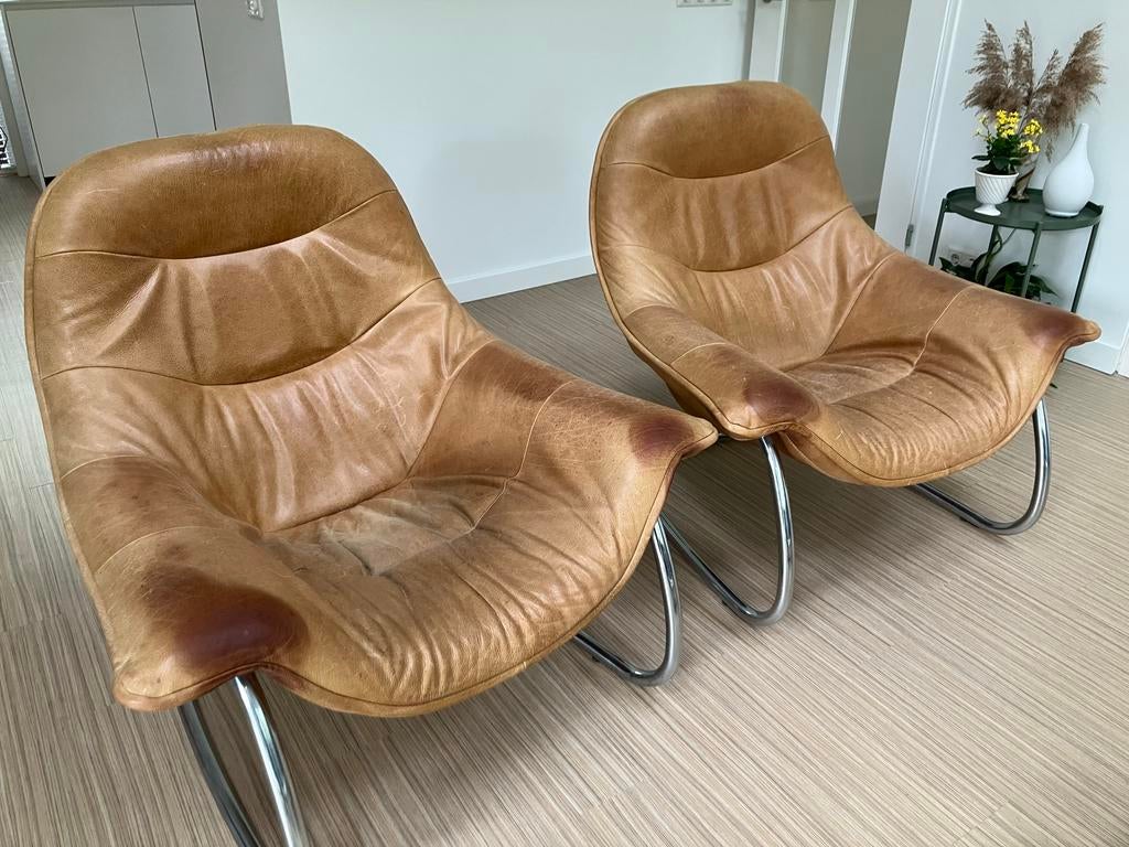 2 Label fauteuils - Van den Berg - Tobias, Ophalen, Gebruikt, Twee, Bruin