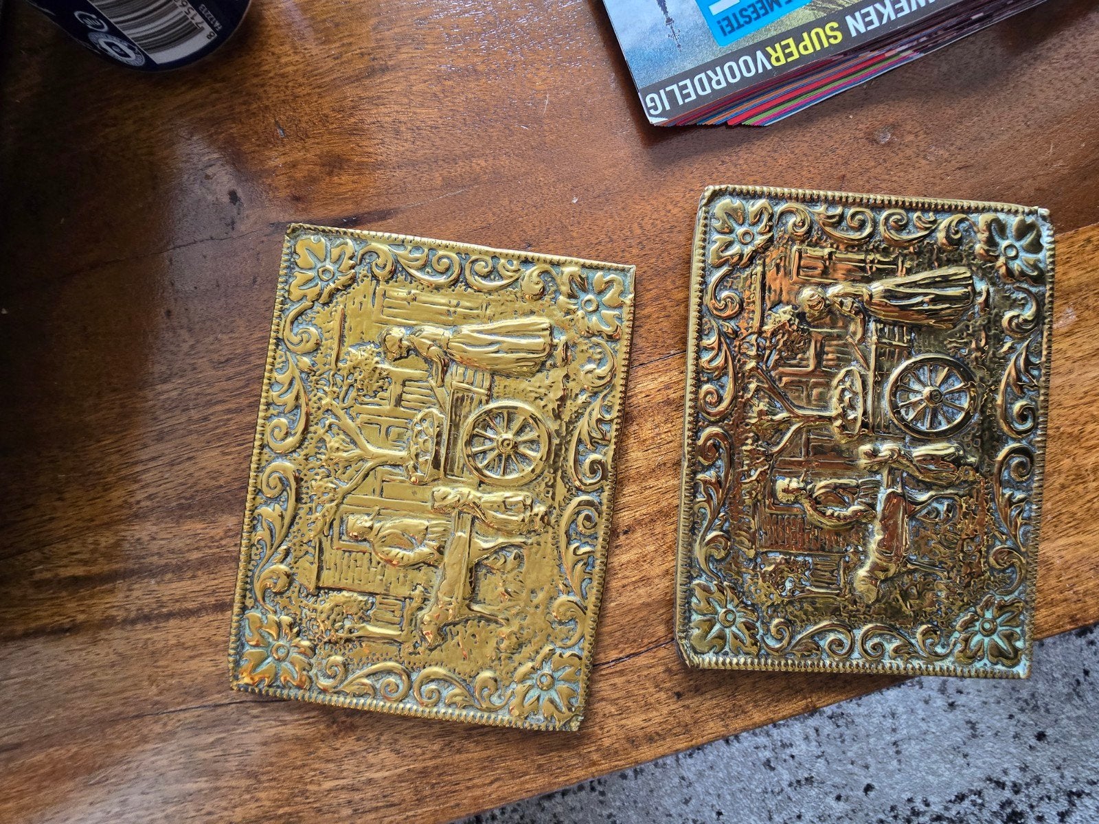 Koperen Platen met Hollandse Scène - Set van 2, Ophalen of Verzenden
