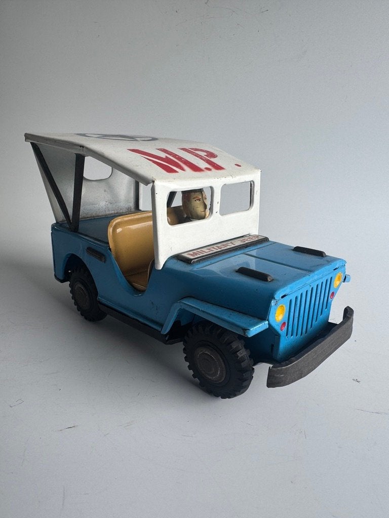 Willy's Jeep, MP, Blauw, Blikken speelgoed, Japan, vintage, Antiek en Kunst, Ophalen of Verzenden