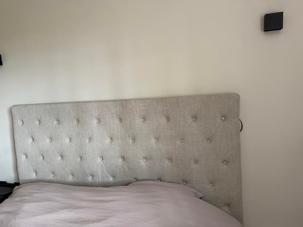 Rivièra Maison hoofdbord 195x140 cm- beige – hotel chic, Ophalen, Tweepersoons, Zo goed als nieuw, 180 cm