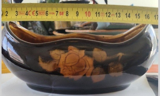 Vintage aardewerk schaal met bloemmotief, Ophalen