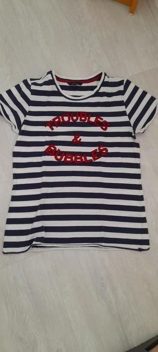Gestreept nikkie plessen shirt met tekst troubles mt 36, Overige kleuren, Ophalen of Verzenden, Zo goed als nieuw, Maat 36 (S)