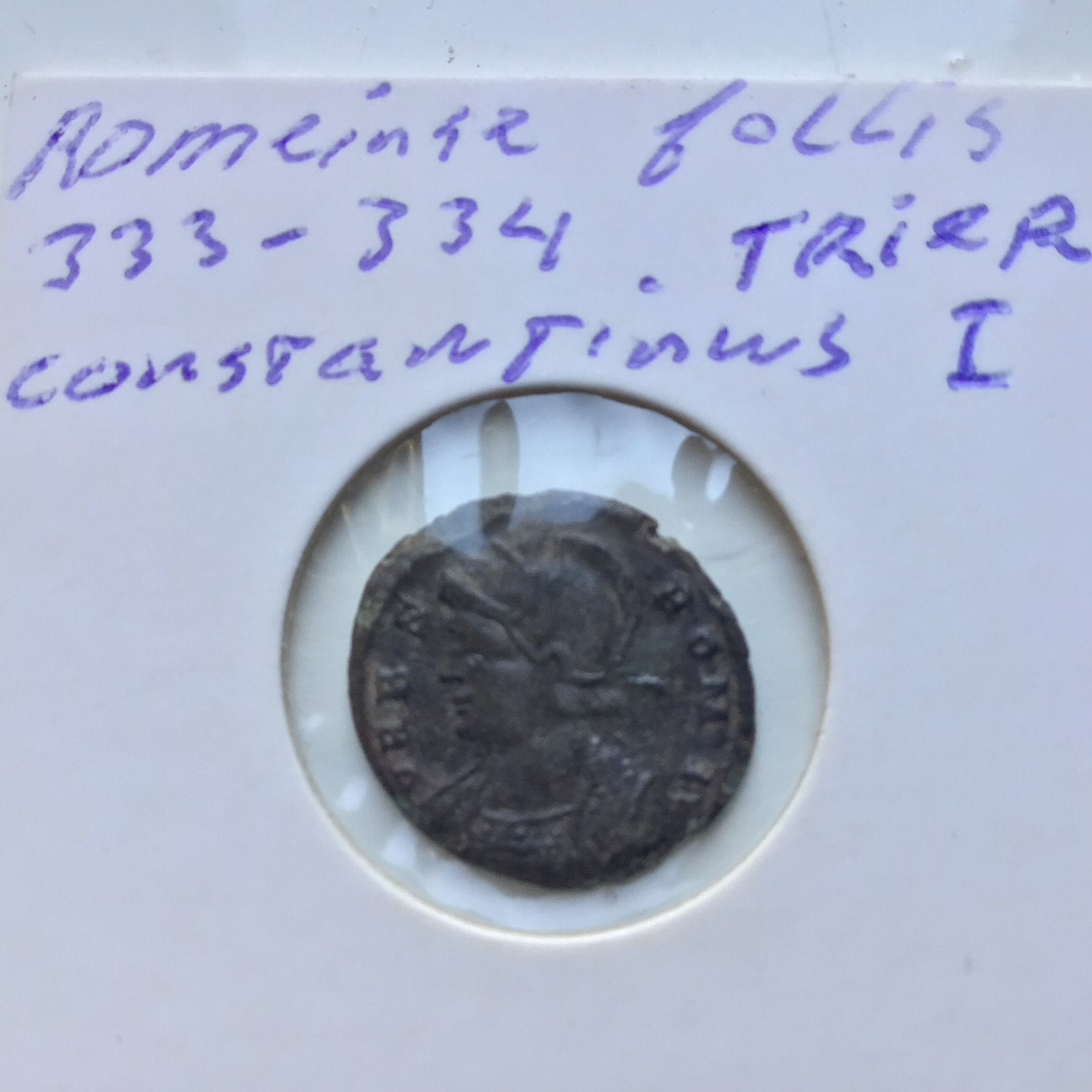 Oude romeinse Follis uit 333/334 Trier Constantinus 1, Ophalen of Verzenden, Italië, Losse munt