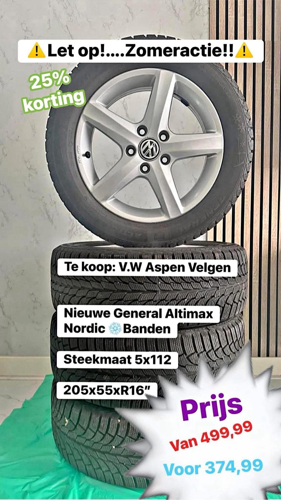 ️Let op zomeractie️16inch Aspen VW velgen & Winterbandenset, Ophalen, Zo goed als nieuw