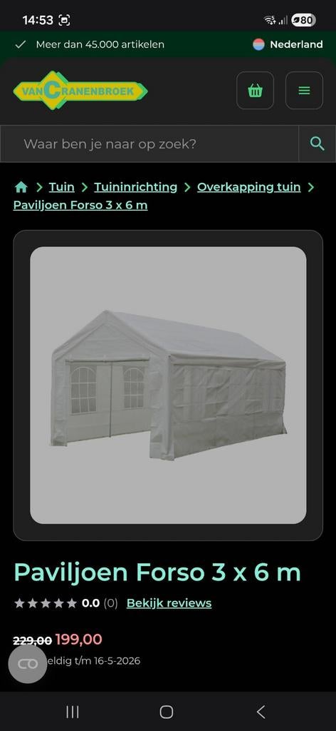 Partytent 3 x 6 paviljoen Forso nieuw!, Tuin en Terras, Ophalen, Minder dan 4 meter, Nieuw, Paviljoen