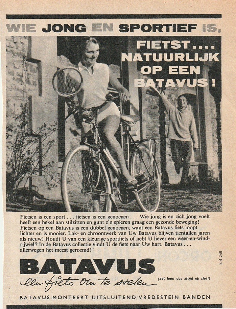 Retro reclame 1958 Batavus fiets jong en sportief, Verzenden, Overige typen