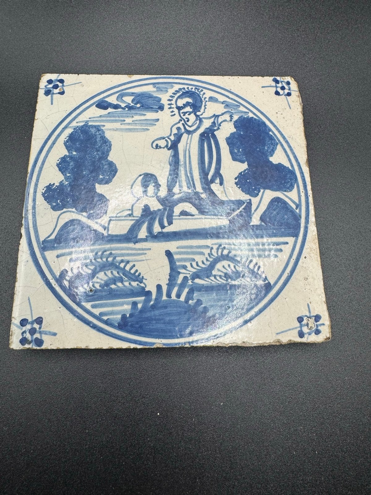 Antieke Bijbelse Tegel - Blauw-wit Delfts Aardewerk, Antiek en Kunst, Ophalen of Verzenden