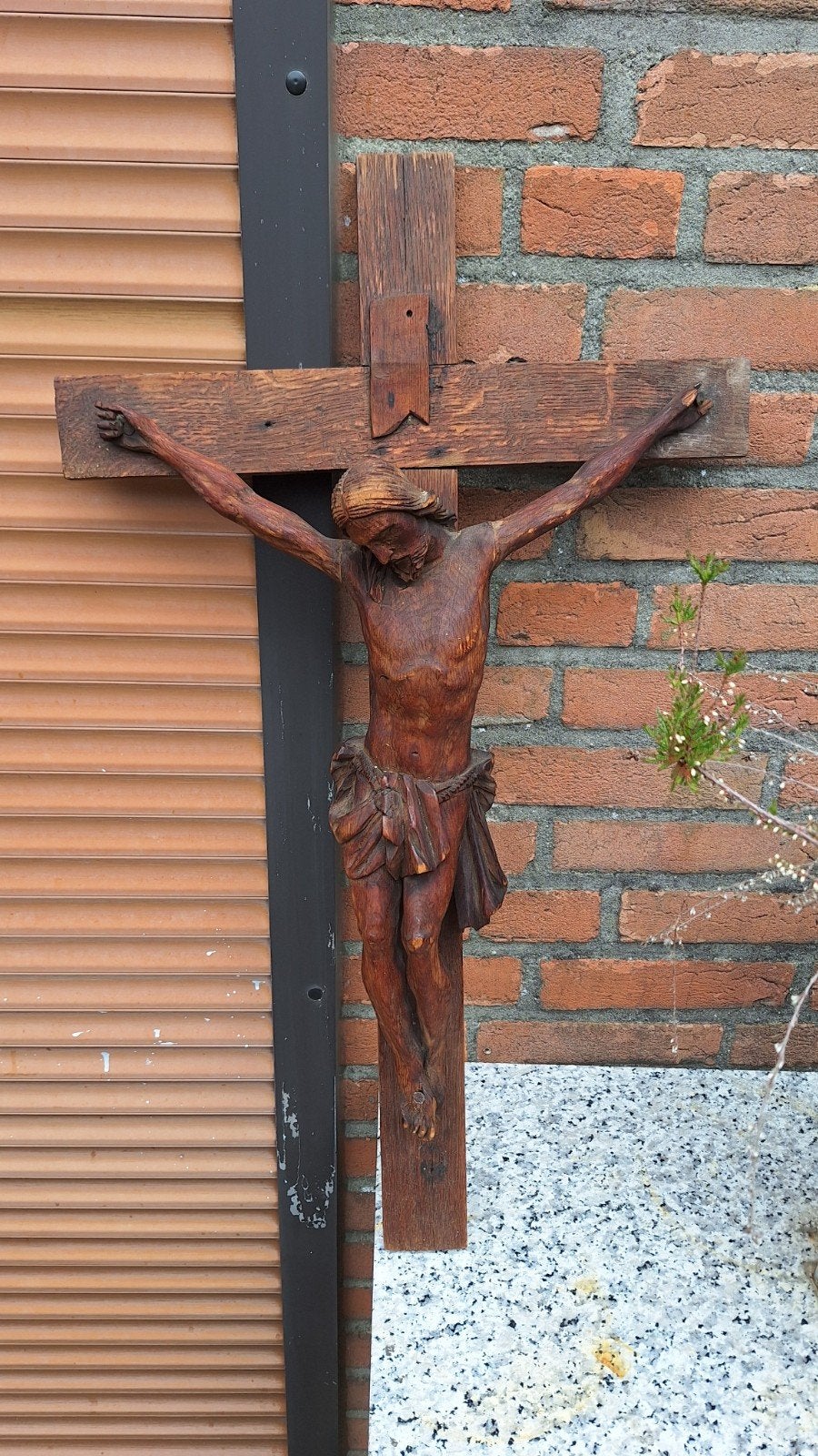 Antieke grote  houten corpus op houten kruis, Antiek en Kunst, Ophalen of Verzenden