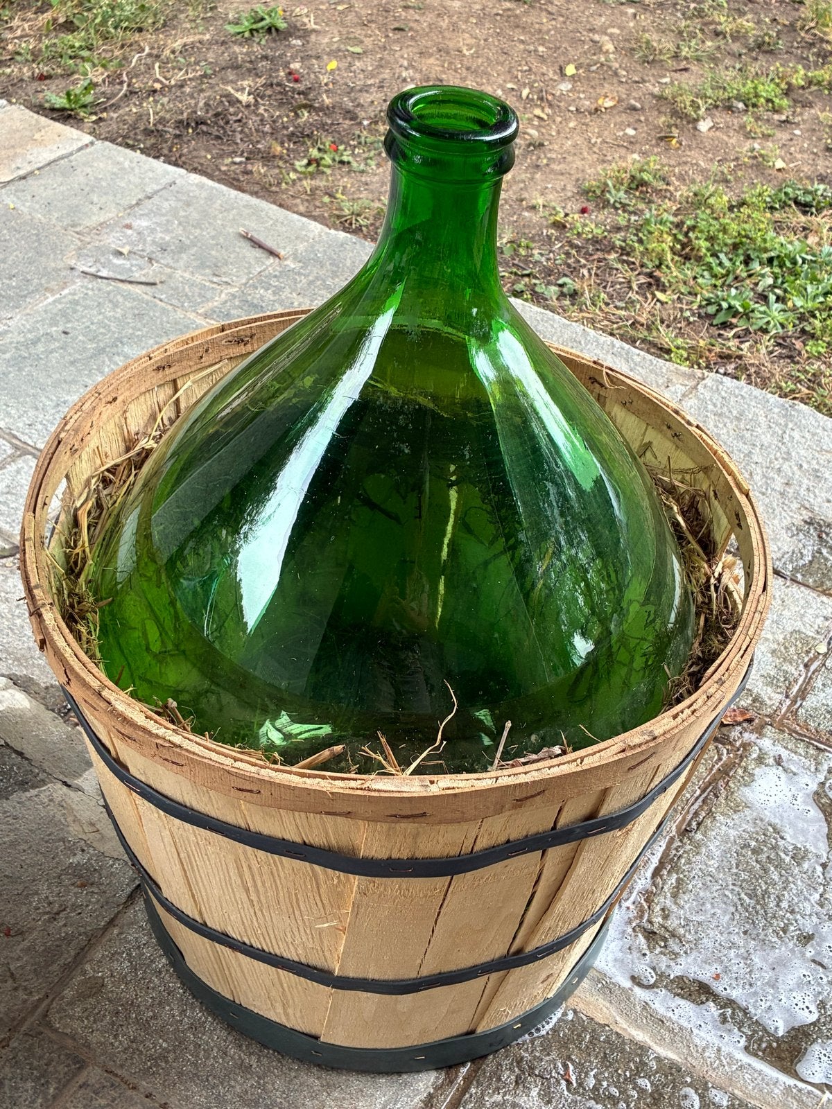 Grote groene Dame Jeanne 54 liter in mand, Ophalen, Zo goed als nieuw