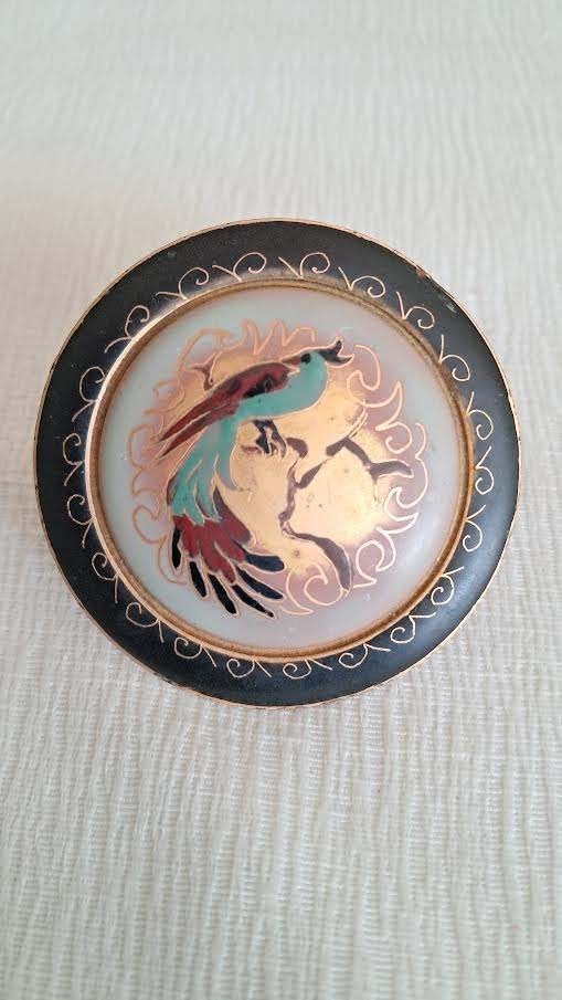 Vintage Broche Vogel / Feniks  Champlevé stijl Jaren '50/'60, Overige materialen, 4 tot 7 cm, Gebruikt, Overige kleuren
