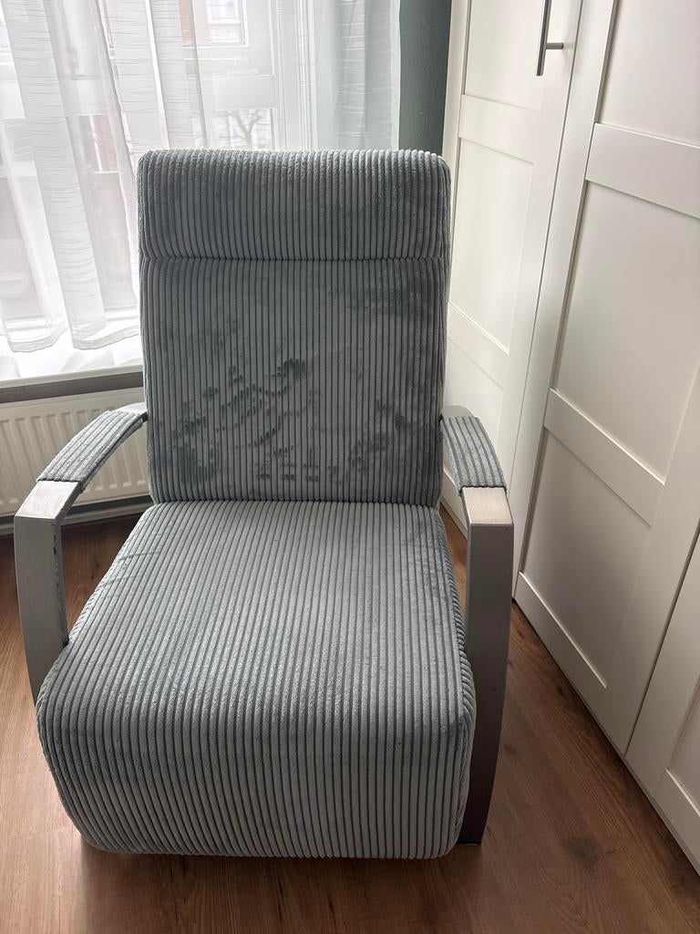 Lichtblauwe fauteuil met zachte bekleding, Ophalen, Gebruikt, 75 tot 100 cm, Stof