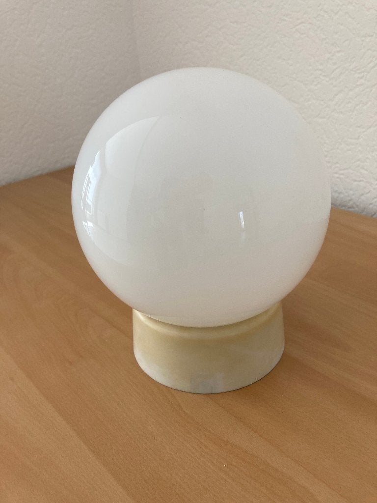 Compleet E27 fitting & glazen schroefbol van 18 cm, Huis en Inrichting, Gebruikt, 18 cm, Wit, Plafondlamp