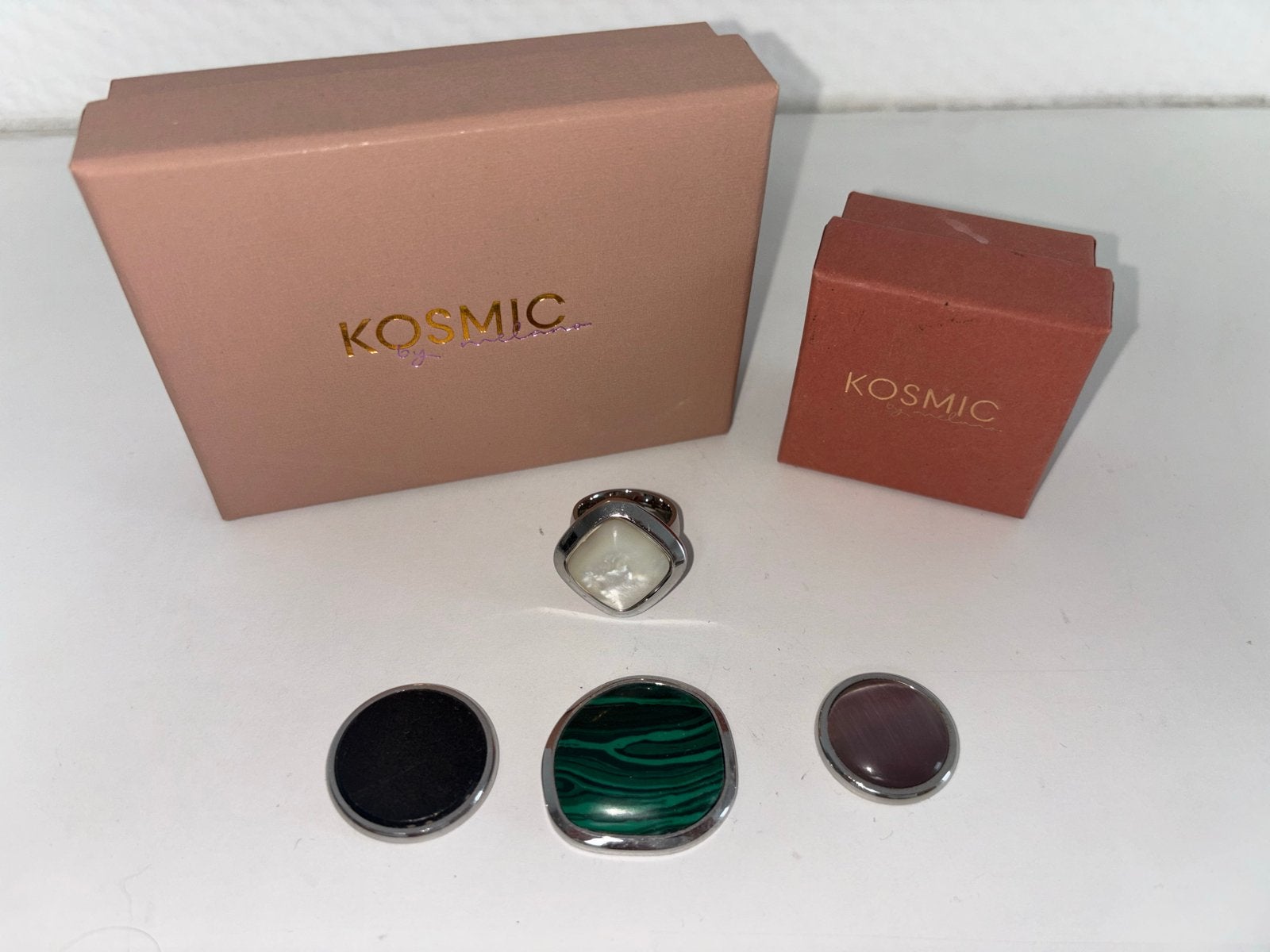 Melano Cosmic ring 54 cm met 4 verwisselbare stenen, Overige materialen, Ophalen of Verzenden, Zo goed als nieuw, 17 tot 18