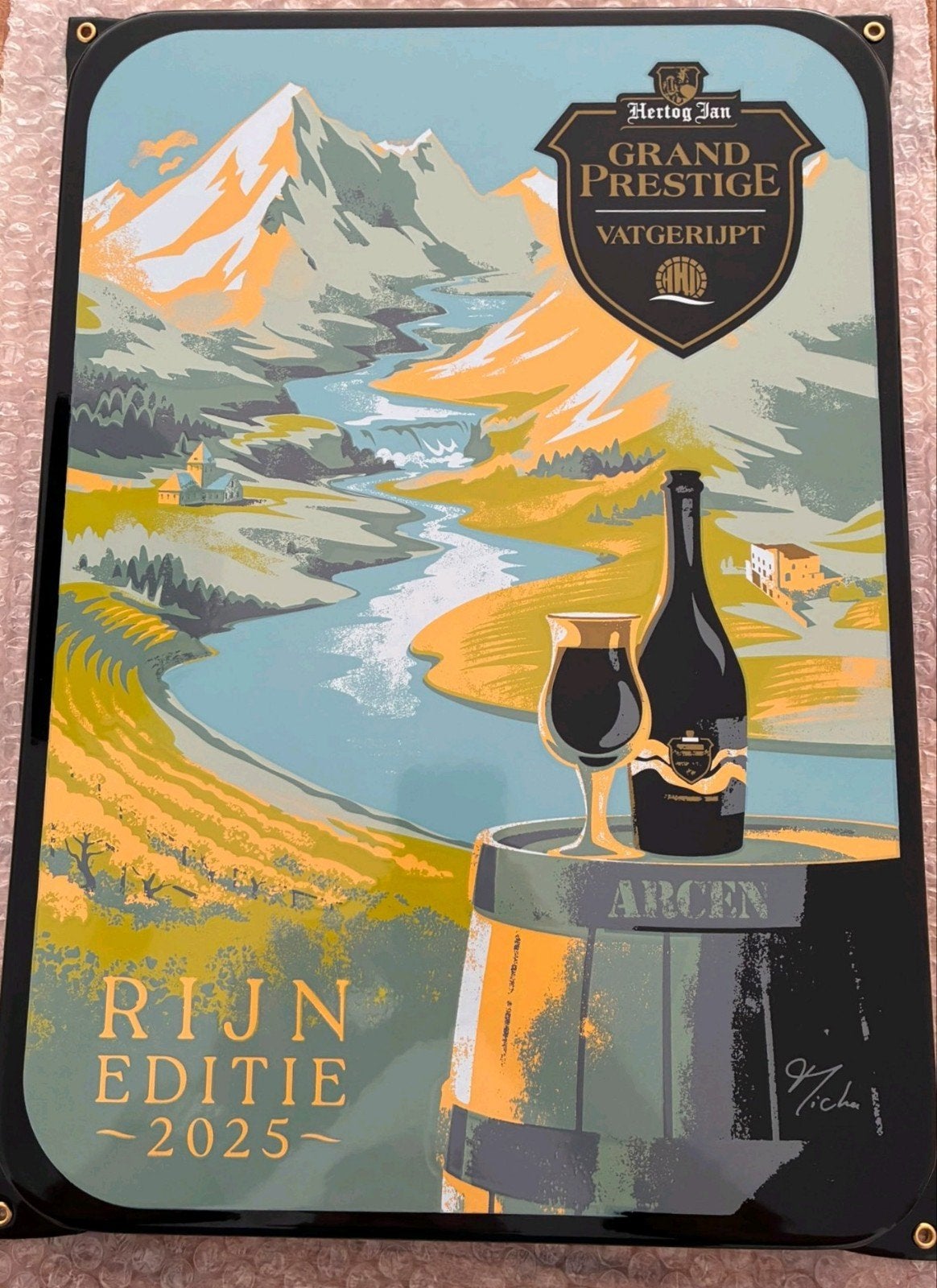 Hertog Jan Grand Prestige Emaille bord Rijn Editie 2025, Verzamelen, Biermerken, Ophalen, Nieuw, Reclamebord, Plaat of Schild
