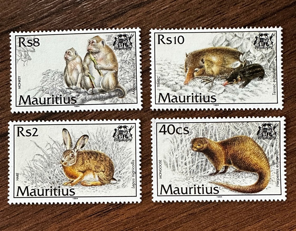 Mauritius 1994 Dieren apen haas mangoest Postfris, Postzegels en Munten, Ophalen of Verzenden, Overige landen, Postfris