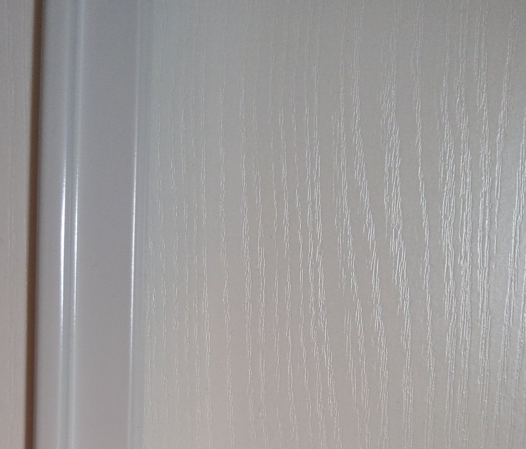 4 witte houtstructuur schuifdeuren inclusief rail, Ophalen, Gebruikt, 200 cm of meer, 200 cm of meer