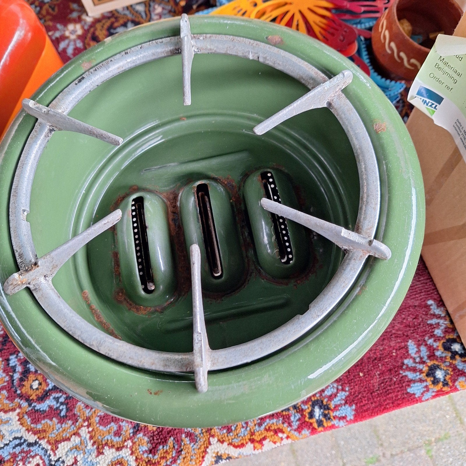 Vintage Groene Emaille Petroleum Kooktoestel, Antiek en Kunst, Antiek | Emaille, Ophalen of Verzenden