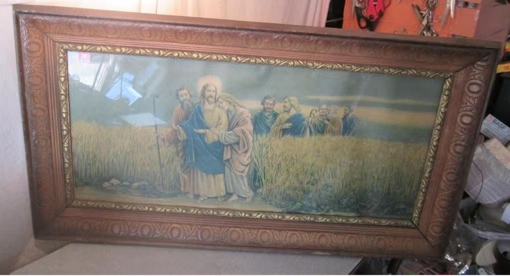 Mooie Oude Prent - Christus en de Apostelen - 93x51, Ophalen of Verzenden