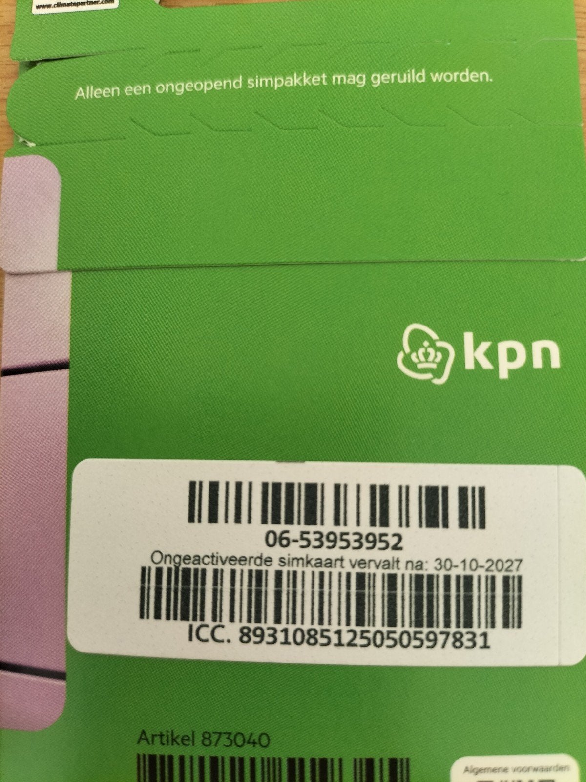 KPN Ongeactiveerde Simkaart - Geldig 30-10-2027 0653953952, Ophalen, Nieuw, KPN, Simkaart