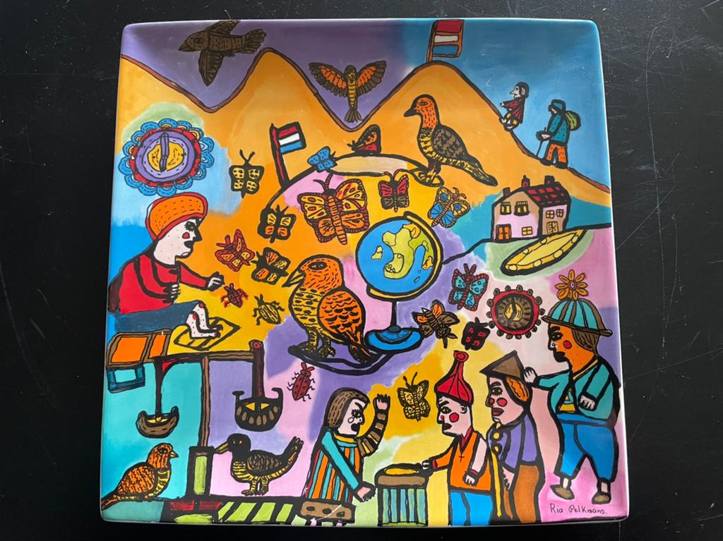 Ria Pelkmans kunstbord met naïeve kunst, Antiek en Kunst, Ophalen of Verzenden