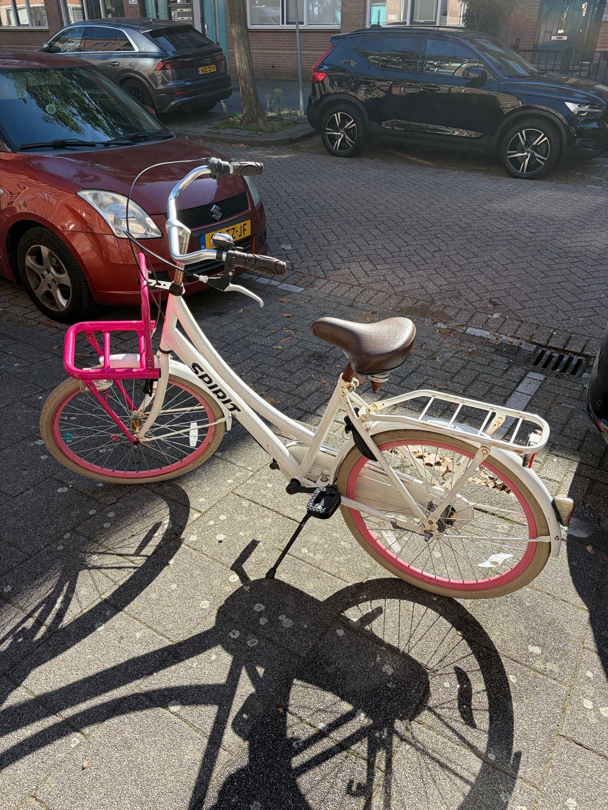 Spirit meisjesfiets wit/roze met voordrager, Ophalen, Gebruikt