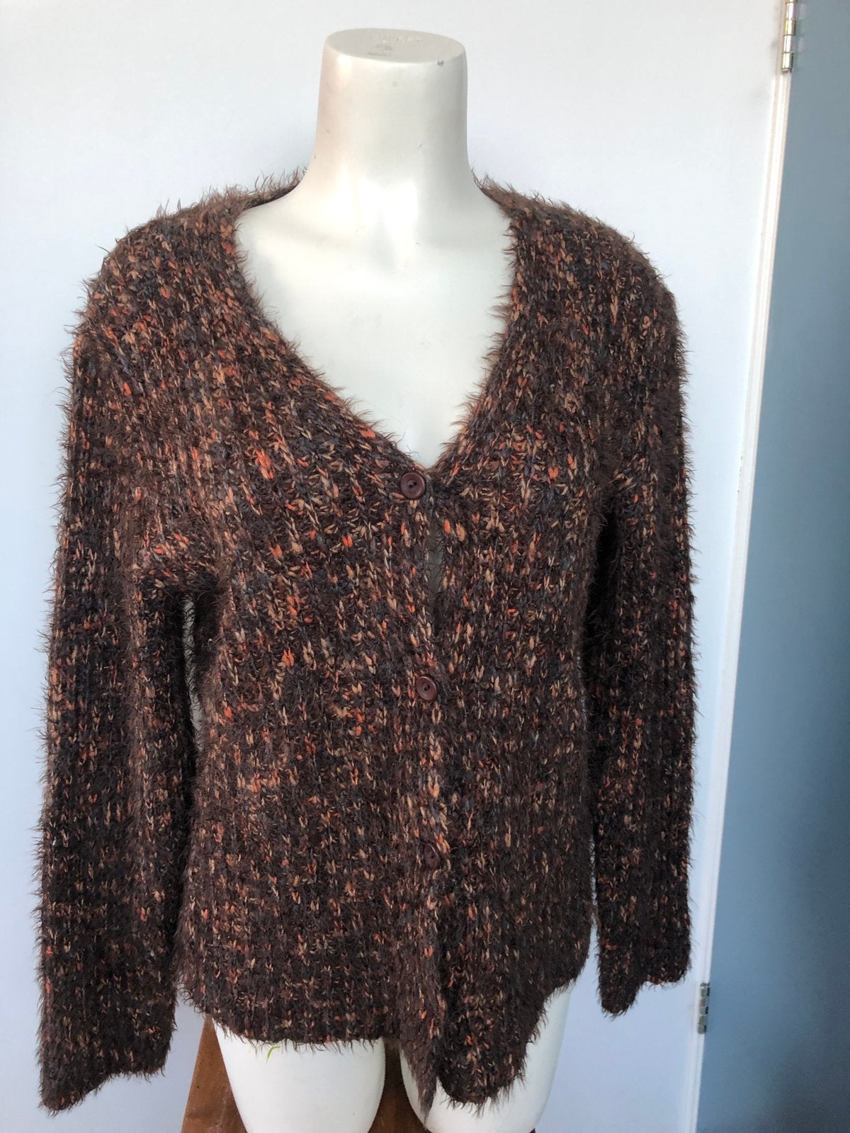 Transfer fluffy vestje oranje bruin l zalmroze, Bruin, Maat 42/44 (L), Ophalen of Verzenden, Zo goed als nieuw