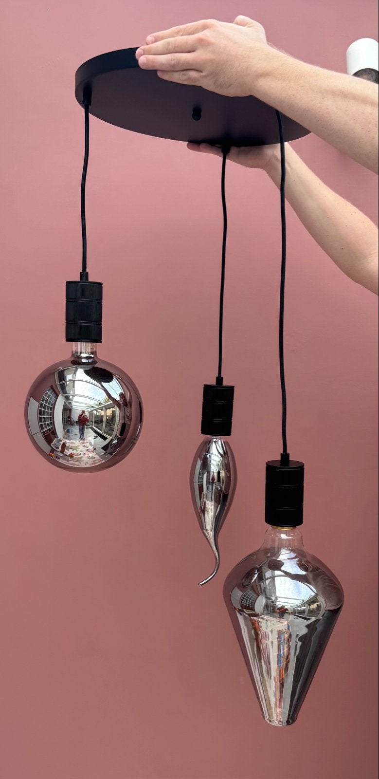 Moderne hanglamp met spiraalvormig licht, Ophalen, Zo goed als nieuw, Glas, E27 (groot)