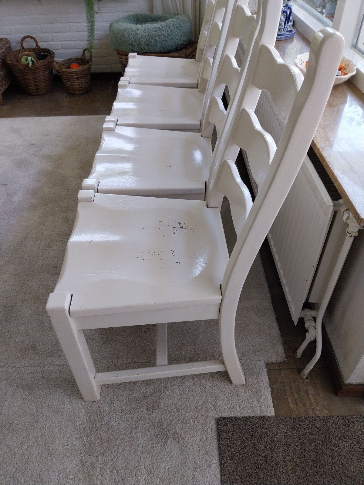 8 Massief Eiken Eetkamerstoelen Landelijke Stijl, Ophalen