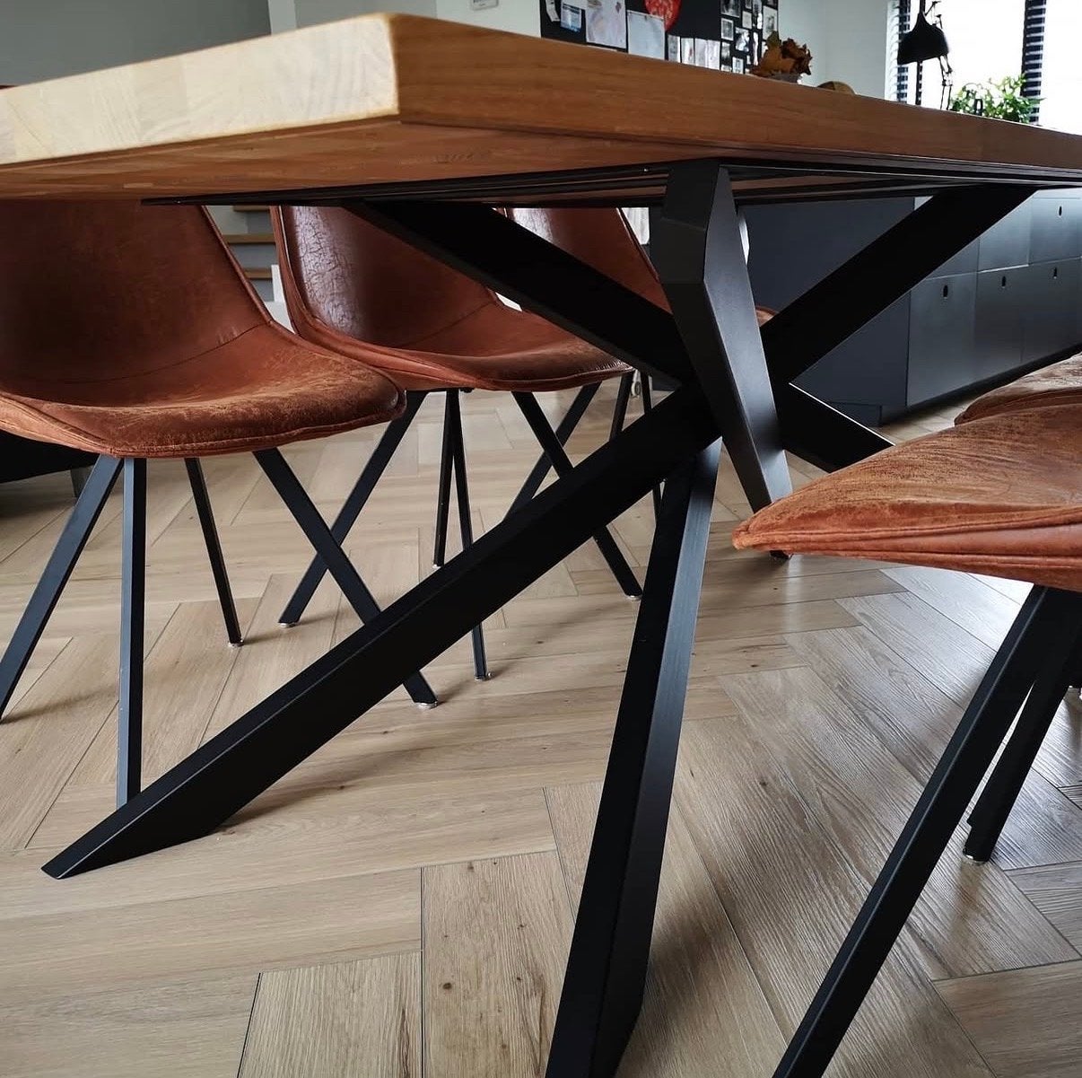 Massief houten eettafel 85x200 cm, Gebruikt, 150 tot 200 cm, Overige houtsoorten, 50 tot 100 cm