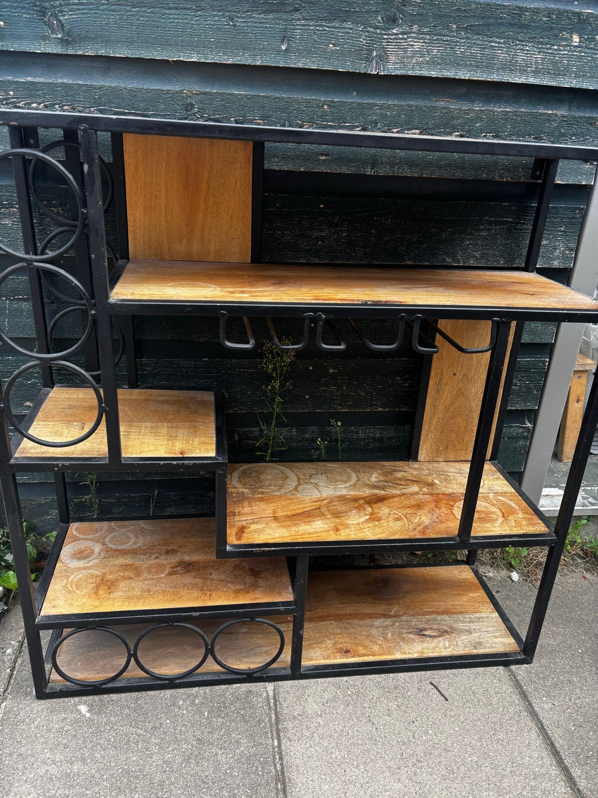 Wijnrek met glazenhouders en planken - Metaal en Hout, Ophalen, Gebruikt, 5 tot 15 flessen, 75 – 100