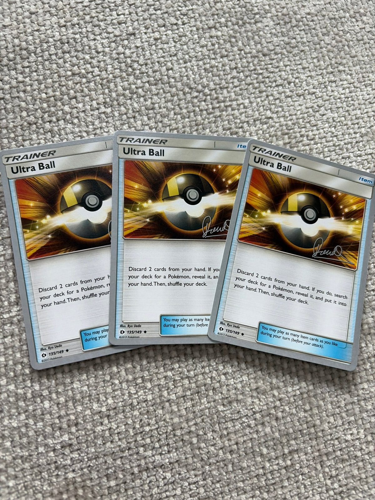 Ultra Ball Trainer Kaarten (3 stuks) 2017, Ophalen, Gebruikt, Meerdere kaarten