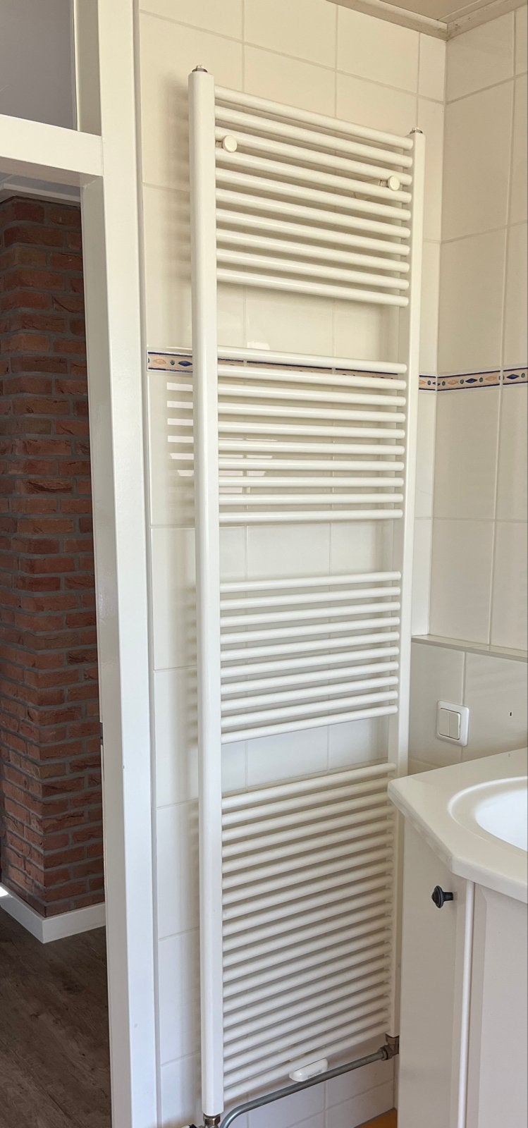 Designradiator wit/caméglans 50x178cm voor badkamer, Ophalen, 500 tot 800 watt, Radiator, Minder dan 60 cm