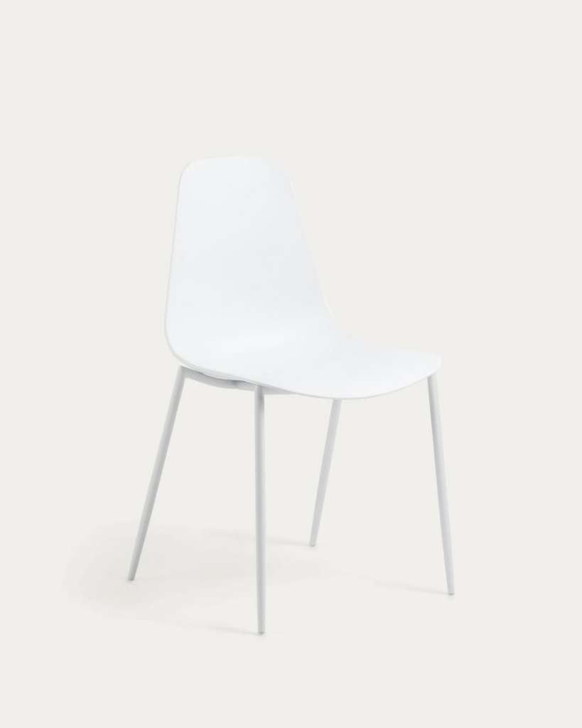 Witte moderne stoel eetkamerstoel Whatts met stalen poten, Ophalen, Zo goed als nieuw, Wit, Vijf, Zes of meer stoelen