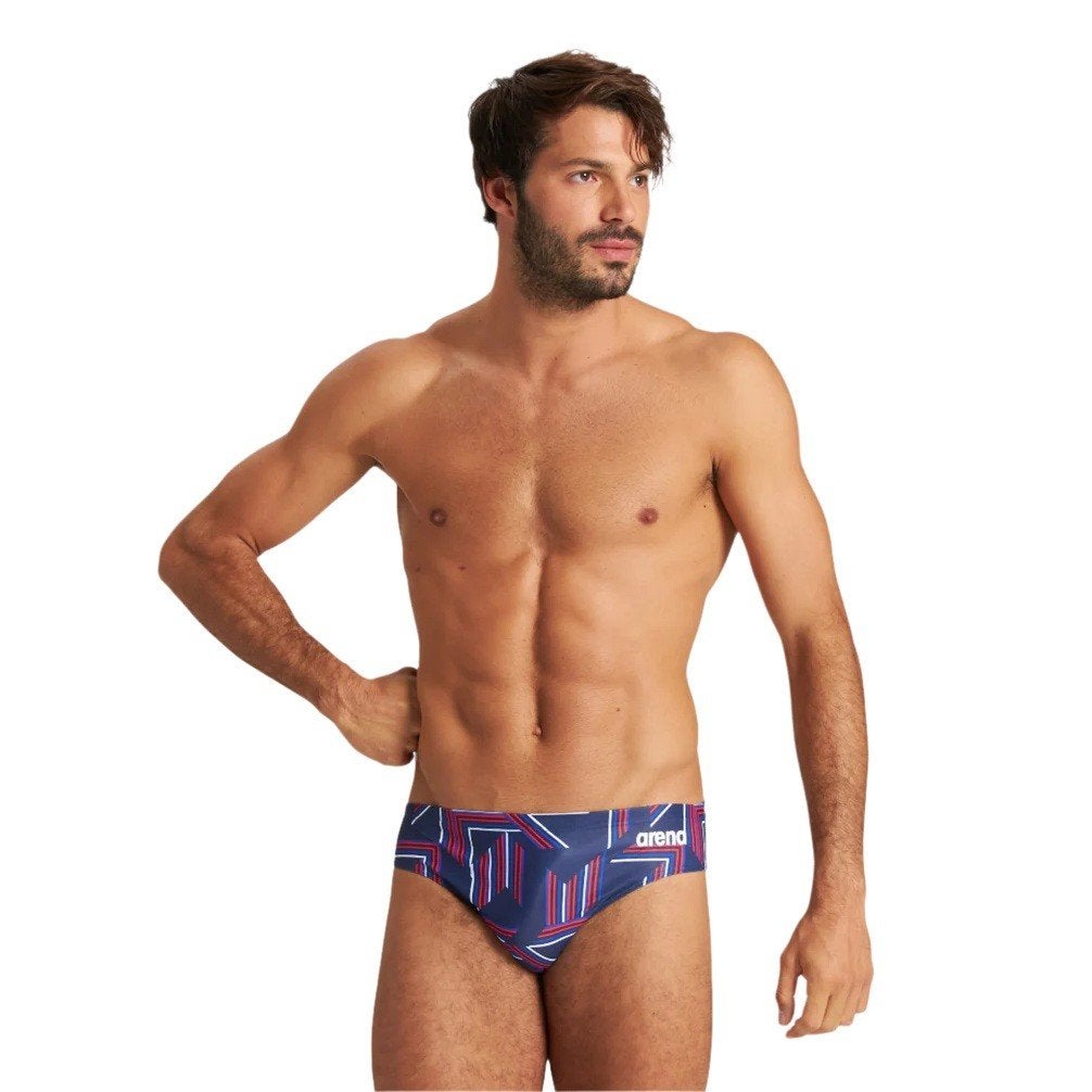 Nieuwe Arena M Puzzled Brief Zwembroek Navy Red Multi, C.da Cisterna, 84/85 62029 Tolentino (MC) Italië, Blauw, Overige maten