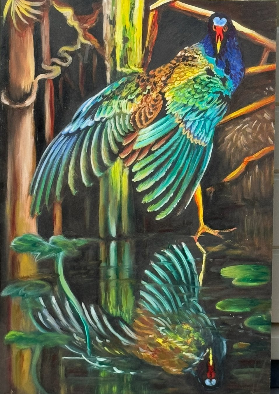 Schilderij vogel met waterspiegeling, Ophalen