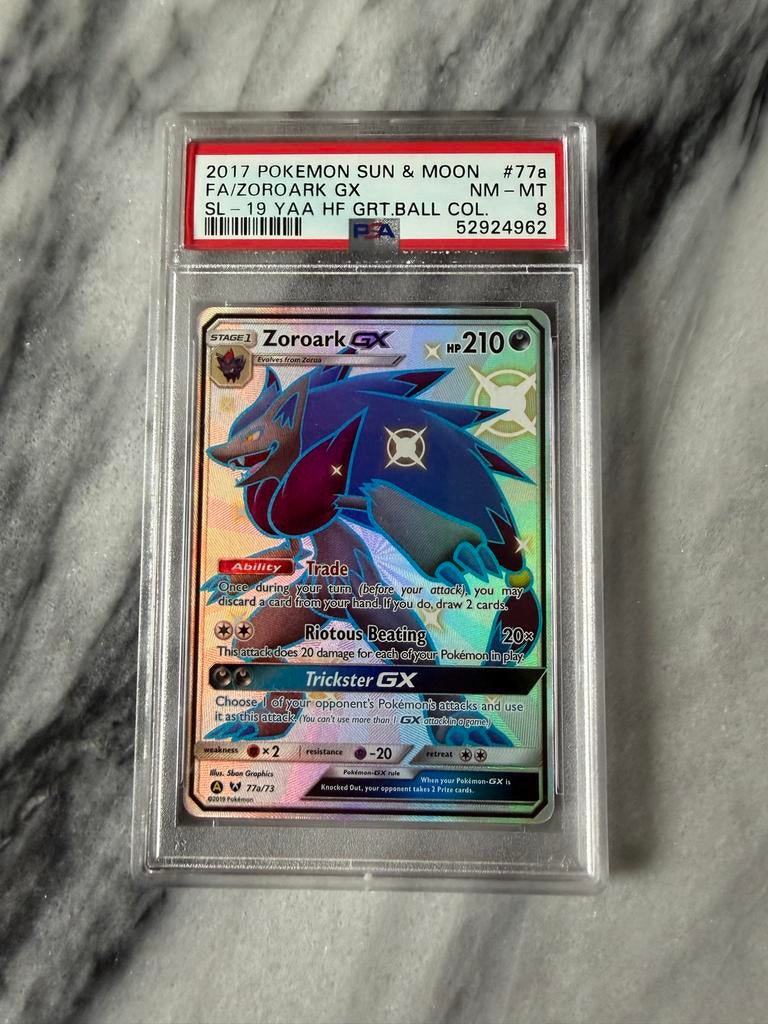 Zoroark GX 77a/73 PSA 8 - Full Art Pokemon Kaart, Ophalen of Verzenden, Zo goed als nieuw, Losse kaart, Foil