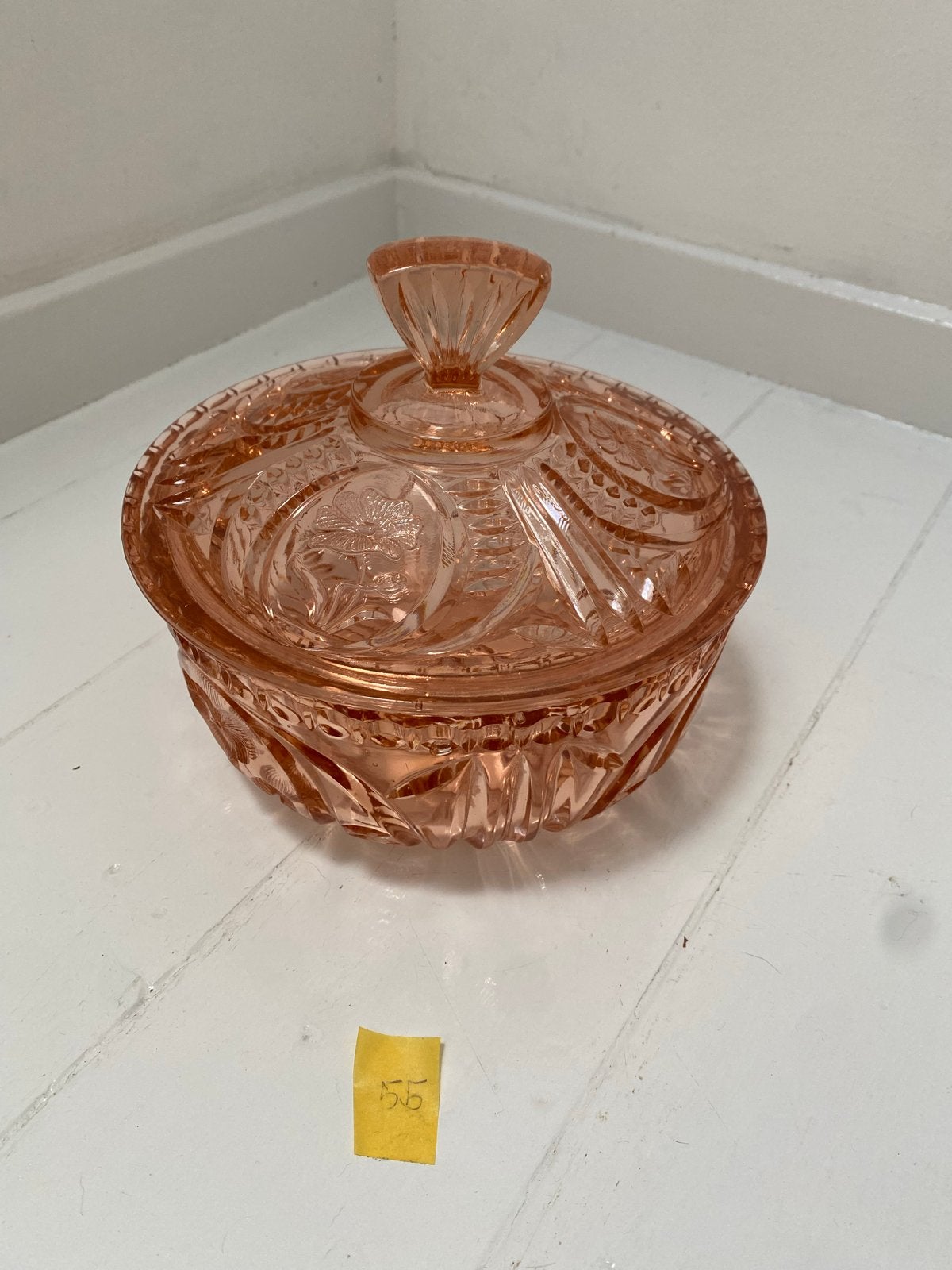 Vintage Roze Glazen Bonbonnière met Deksel, Ophalen of Verzenden